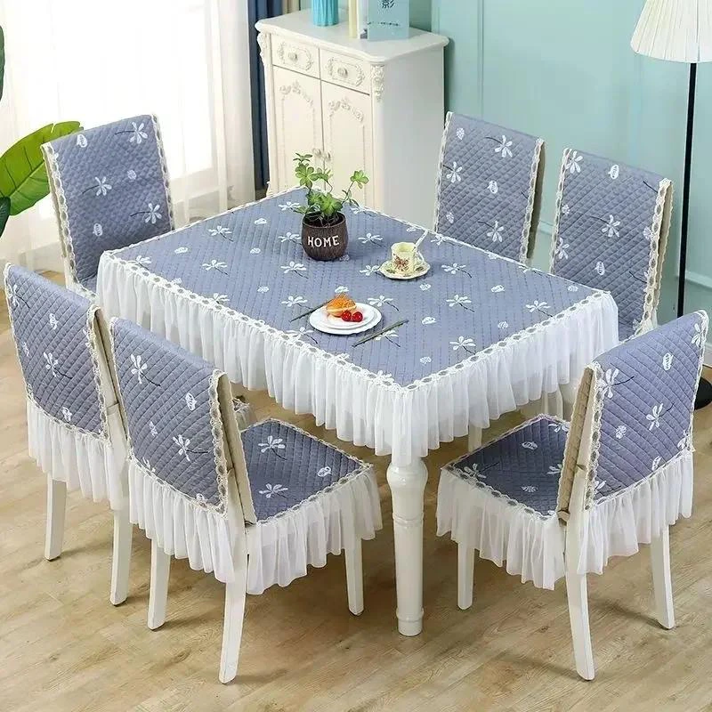 Matbord i europeisk stil Integrerad tygstolskudde Spets Spets Matbord Stolsöverdrag Halkfri Sittdyna Chair 1 cover 1 back