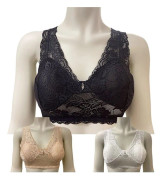 Bekväm BH Spets Trådlös 3-pack Flerfärgad Black XL