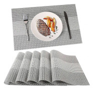 Set med 6 tvättbara PVC-plastunderlägg (glittergrå)