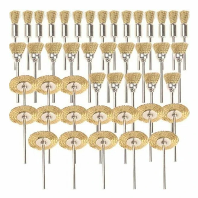 Mässingsborstar, 45 delar, stålborste, för Dremel Proxxon polering, rundborste, skivskaft Ø 3,17 mm