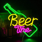 Beer Time Neon Sign Bar Neon Light Sign Yellow LED Sign for Wall Decor USB Neon Sign for Bar Club Ho