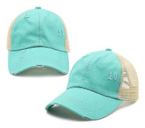 Damhatt med Hög Slarvig Bun för Hästsvans Distressed Baseballkepsar Ostrukturerade Tvättade Pappahattar Flickor Trucker Ponycaps