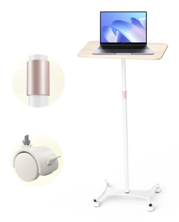 Mobilt Laptopbord - Höjdjusterbart Sängbord På Hjul - Rektangulär Skiva 45,7 cm - Fristående Design - För Sovrum Och Studentrum
