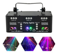 DJ Discolampa - Party Effektlampa - 21 LED RGB - LED+Laser+UV 3-i-1 - DMX & Ljudstyrning - 10 W - 110–240 V EU-plugg - Svart