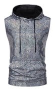 Herr Sommarväst Huva Dragsko Ärmlös Bronzing 70-tals Retro Stil Klubb Party Disco Uppträdande Topp Lös Sport Hoodie S silver