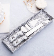 2-pack tårtkniv, bestickkniv och tårtspade i trendig barockdesign, fjärilsdesign, eleganta silverbestick