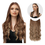 Halo Hair Extensions Osynlig tråd Vågigt lockigt långa syntetiska hårstycken för kvinnor Justerbart pannband 12H24 20 inch