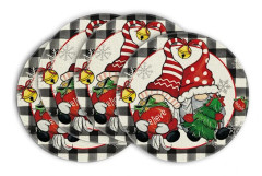 Röd Rutig Tomte Julkula God Jul Runda Bordstabletter - 4 st, 35 cm Vinter Runda Bordsunderlägg för Matbordsdekoration black