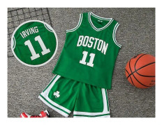 Kids Unisex Basket Training Suit Kits Väst Skjorta + Shorts Sets_s 11 Green Boston XS(110CM-120CM)