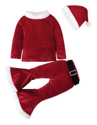 Juldräkt för barn, 3-delat set, polyester, tröja, byxor, hatt, unisex red 110