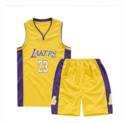 Kids Unisex Basket Training Suit Kits Väst Skjorta + Shorts Sets_s 23 Yellow lakers M(130CM-140CM)