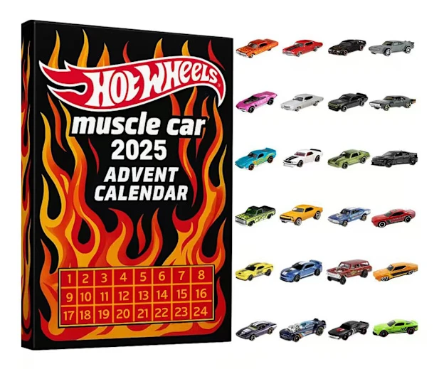 Hot Wheels Muscle Car 2025 Julkalender, 24 dagar av leksaksbilsöverraskningar
