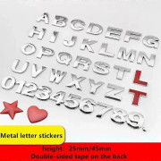 1 st 3D Metall 45mm 25mm DIY Bokstäver Alfabet Emblem Siffror Krom Märkning Bildekal Digital Badge Tillbehör Motorcykel-WELLNGS