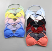 Axelbandslös BH Dam Öppen Rygg Gym Crop Top Lågt Stöd Rynkad Halterneck red-XS