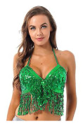 Kvinnors Glittrande Pärlor Padderad BH Toppar Magdans Kostym Festival Rave Party Showgirl Cabaret Prestanda Clubwear-r (One Size B Grön)
