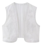 Kvinnor Vintage Blommor Broderad Öppen väst Dam National Style Väst Jacka Outfits Casual Vacation Crop Top Style-7 XS