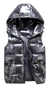 Sliktaa Unisex Blank Glansig Vattentät Ärmlös Jacka Lättvikts Puffer Väst Grå