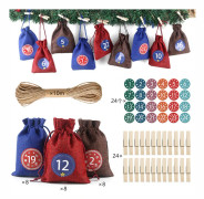 Adventskalender, 24 st hängande säckvävspåsar Godispresent (02)