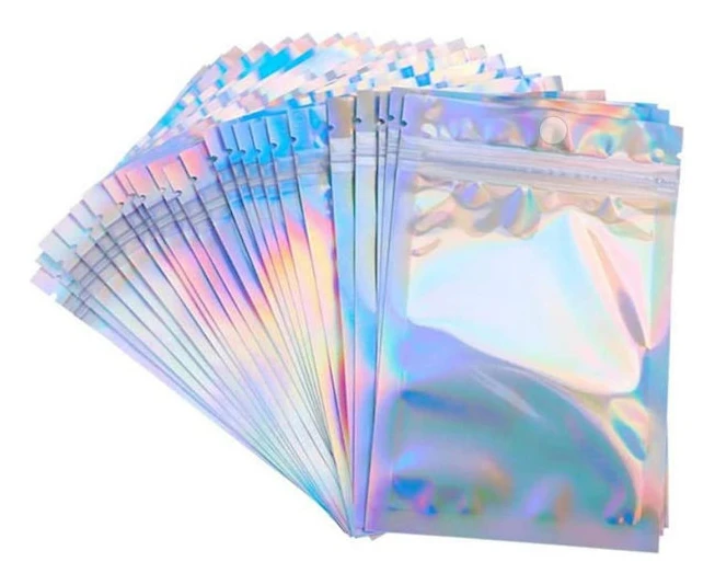 50 st Förslutningsbara Mylar-påsar i klar guld, aluminiumfoliepåsar, dubbelsidig metallisk folie, platta blixtlås 14X20CM