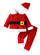 Julkläder för pojkar och flickor, tomte långärmad ytterkläder kappa långbyxor med hatt klädesplagg set Red 70cm