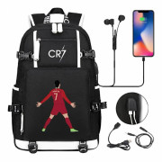 CR7 Fotboll Ryggsäck med USB-Laddning, Ronaldo Skolryggsäck, Resväskor för Laptop, Tonåringar och Studenter