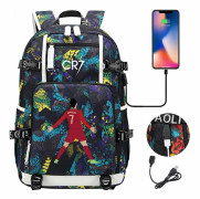 CR7 Fotboll Ryggsäck med USB-Laddning, Ronaldo Skolryggsäck, Resväskor för Laptop, Tonåringar och Studenter