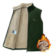 Herr Full Zip Sweater Fleece Väst, Sherpa Fodrad Ståkrage Väst Green 3XL