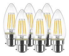 4W C35 B22 LED Filamentlampa, Glödlampa, 2700k Varmvit, 470lm 80ra, Ej dimbar, 6-pack [Energiklass E]