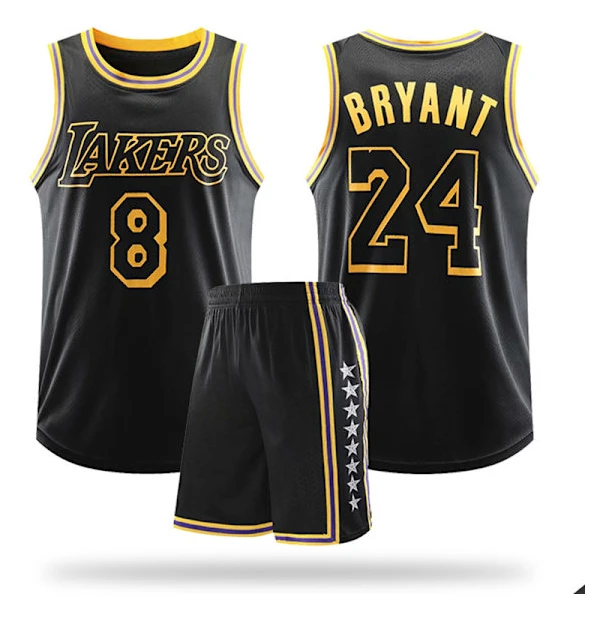 NBA Basketball Uniform Mamba Snake Pattern-Svart kostym-Front 8 Bak 24 5XL (185-195cm)