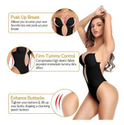 Women Plunging Deep V-neck Body Shaper Strapless Backless Shapewear Black L