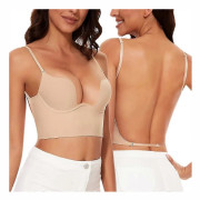 BH med låg rygg för kvinnor - Sömlös bygel-fri Bralette Rygglös BH 38B Nude