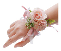 Rose Flower Wrist Boutonniere Set Handgjorda konstgjorda Set Brud Hand Blomma Män Boutonniere För Bröllopsfest Baldekorationer (rosa)