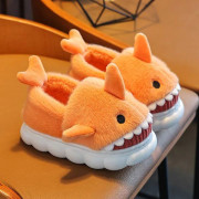 Barntofflor Ylleskor för pojkar Flickor Sandaler Vinter Indoor Shark Tofflor orange 26-27(insole 17cm)