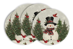 Jul Snögubbe & Snöflinga Runda Bordstabletter - 4-delars Set, 35 cm Vinterbordsunderlägg för Matbordsdekoration & Skydd Silver