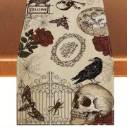 3 st Halloween Bordslöpare, Linne Retro Spöke Skelett för Halloween Hem Kök Matbord Dekor Inomhus 33 x 183 cm