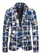 Herrar Julblazer Fultäckande X-Mas Festlig Tryckt Kostymjacka Blue S