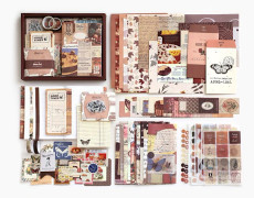 Anteckningsbok - 155 delar Vintage Journaling Estetiska Klistermärken Journaling Kit (Cocoa Brownie)