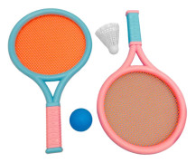 Barn Badmintonracket Halksäker Tålig Elastisk Bärbar Tennisracket Set för Barn 2 Racketar 2 Bollar Blå Rosa