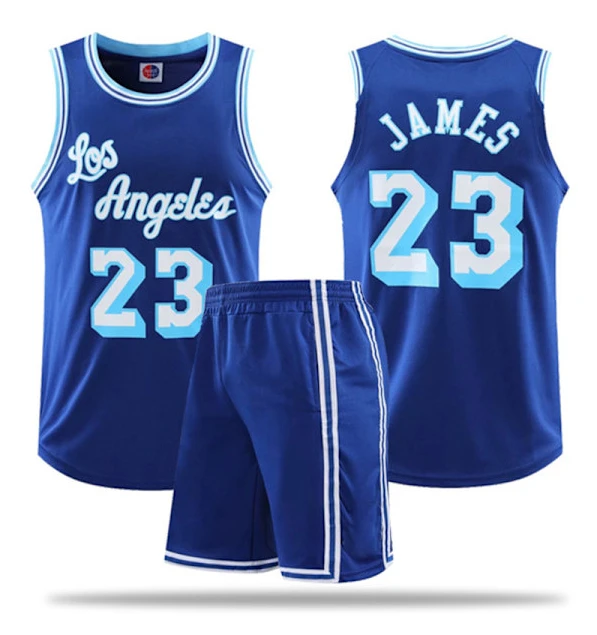 NBA Basketball Uniform LAL Retro Blue Suit-Nr. 23 James 5XL (185-195cm)