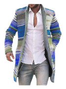 [LCS] Långa jackor för män Varm vinteröverrock Cardigan Casual Trenchcoat Randig ytterkläder