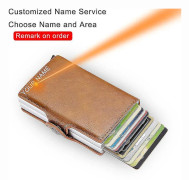 Top Quality Rfid Wallet Men Money Bag Mini Purse Male Aluminium Card W Brown(Name Service)