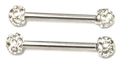 2 st barbell Piercing med Kristaller runtom,4mm kulor