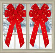 2 st stora julbelysningskransrosetter 90 cm x 45 cm sammet förbelysta julröda rosetter belysta Yw1-FA-