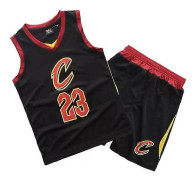 Kids Unisex Basket Training Suit Kits Väst Skjorta + Shorts Sets_s 23 Black cavs S(120CM-130CM)