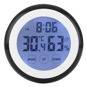 Ny rund pekskärmstermometer och hygrometer med klockalarm, hushållstermometer, elektronisk temperatur och luftfuktighet