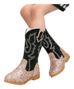 Flickiga Cowgirl-stövlar för flickor Unisex-barn Mid Calf Glitter Toddler Cowboy Boot gold 29