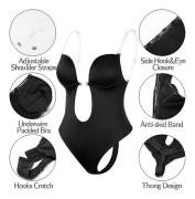 Women Plunging Deep V-neck Body Shaper Strapless Backless Shapewear Black M