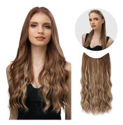 Halo Hair Extensions Osynlig tråd Vågigt lockigt långa syntetiska hårstycken för kvinnor Justerbart pannband 12H24 16 inch