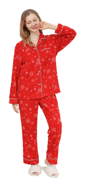 Kvinnors Klassiska Knapp-Ner Lång Pyjamas Set XL