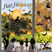 4 ark Halloween Window Clings-dekaler - pumpa, fladdermus, spöke, häxa